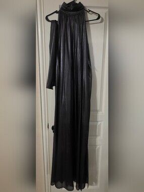 New York & Company Black One-Shoulder Halter Maxi Dress